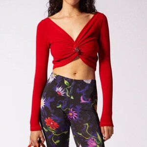 NWT MACCAPANI The Angela Twist Detail Long Sleeve Y2K 90's Crop Top in Red Sz. L